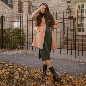 Light brown camel colour double breasted fall jacket